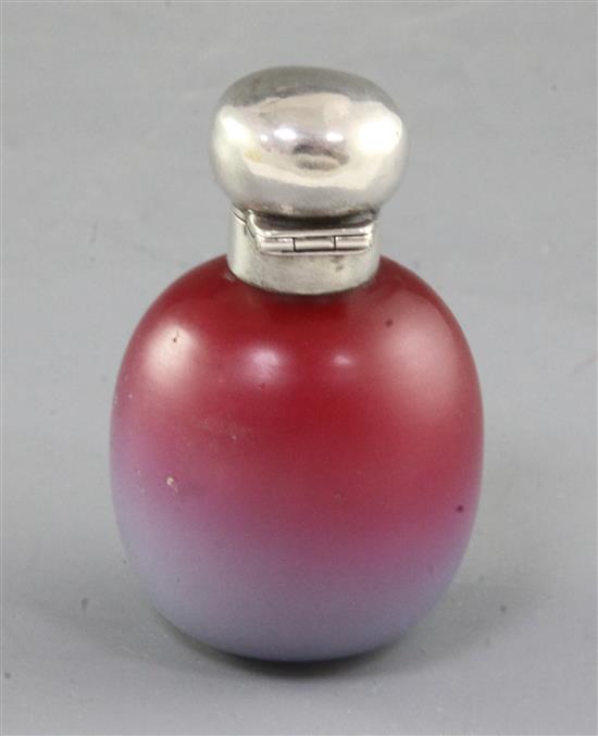 A novelty silver mounted Victoria plum glass scent bottle, height 6.4cm